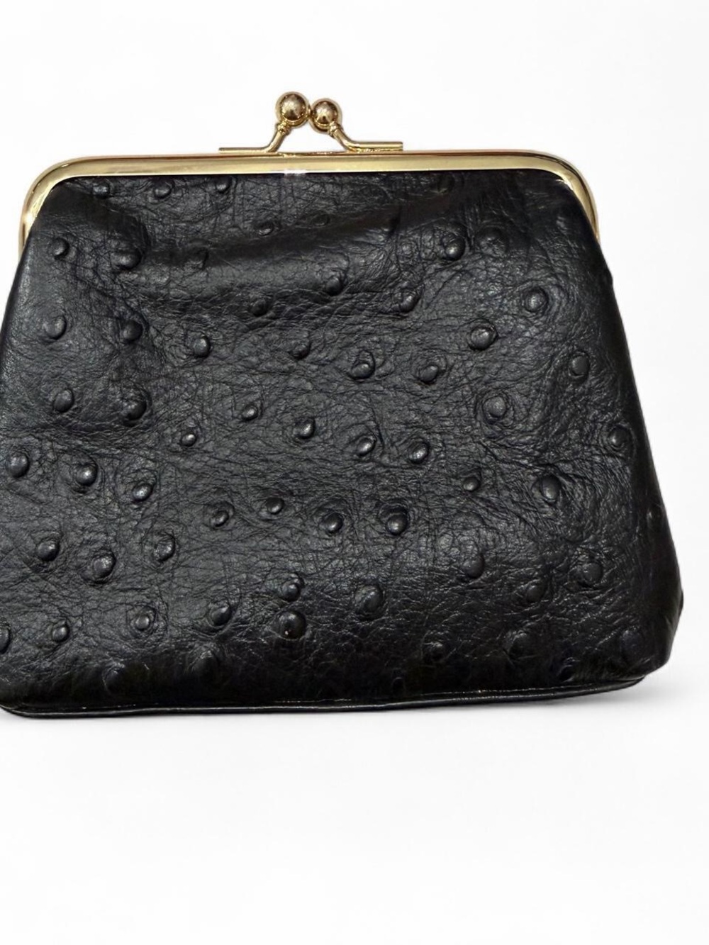 Dooney & Bourke Black Ostrich-Embossed Kiss-Lock coin purse with Gold Hardware - Picture 2 of 5